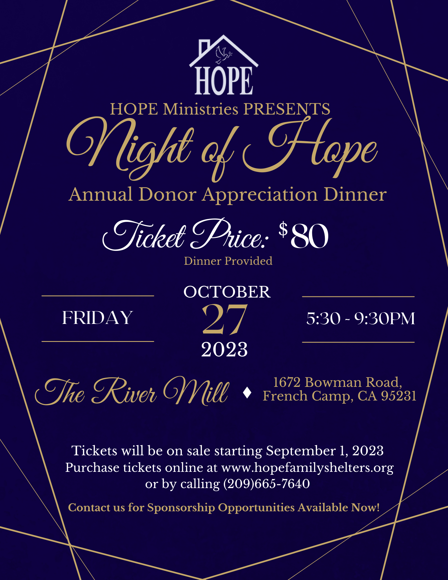 Hope Ministries Presents...Night of Hope, our annual donor appreciation dinner. 